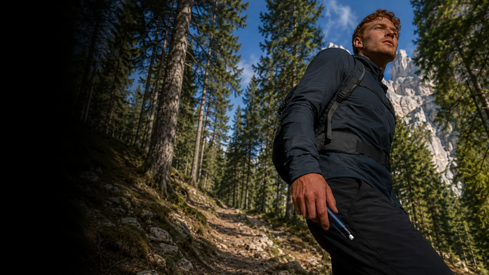 Lusmind Fusion One carried on an alpine forest trail